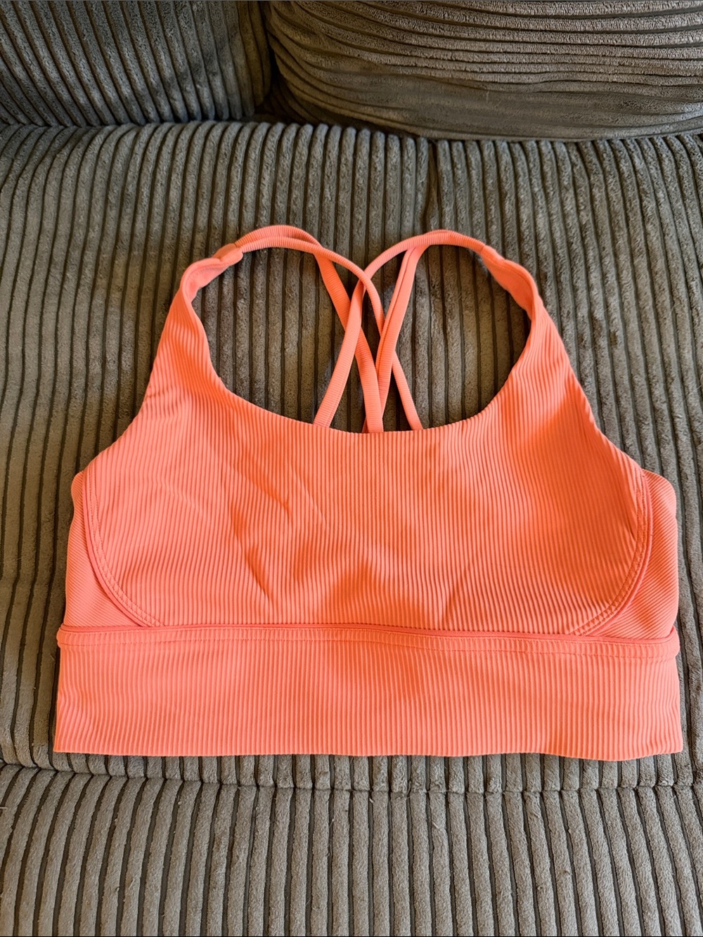 Lululemon Energy Longline Bra, Ribbed Sunny Coral/Orange, Size 10